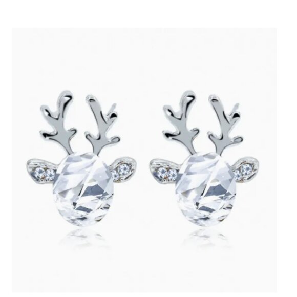 New Fashion Holiday Clear Rhinestone Antler Stud Earrings - Picture 1 of 1